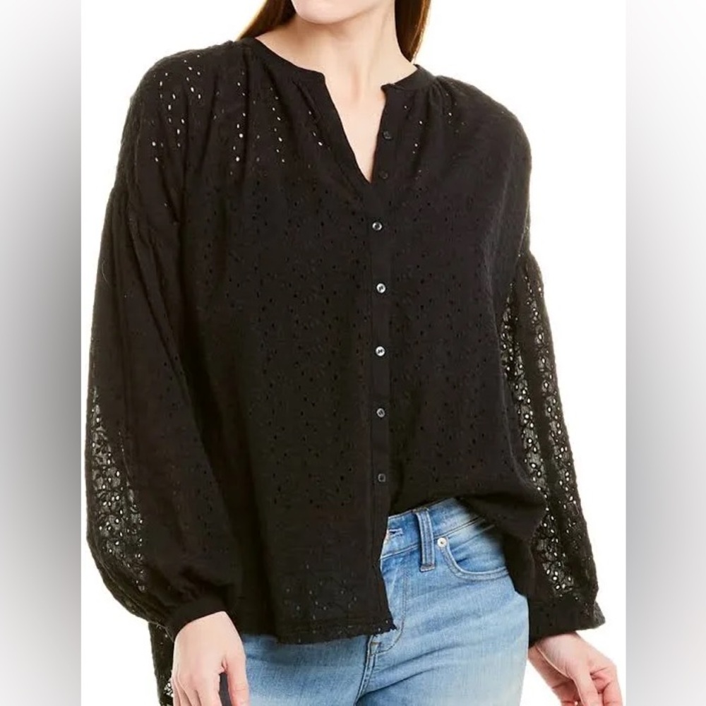 Free People Black Button-Up Top - Picture 3 of 8